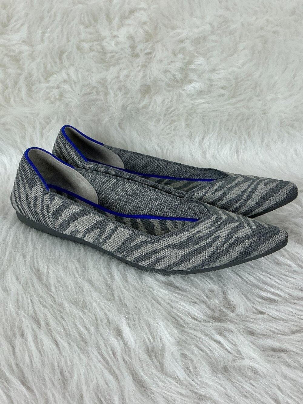 Rothy's Gray Zebra Stripe The Point Toe Ballet Flats 8